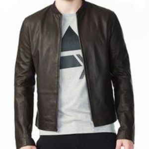Armani Exchange Brown Leather Moto Jacket